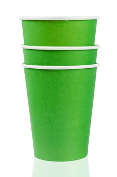 The Green color paper drink glass disposable isolated on white background, save clipping path.