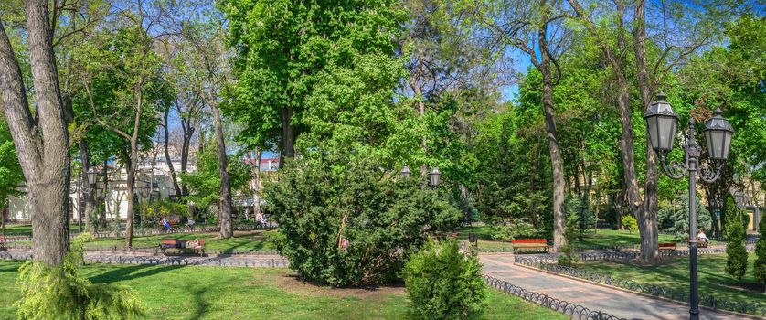 Odessa, Ukraine 06.05.2022.City garden in Odessa during the war in Ukraine on a sunny spring day