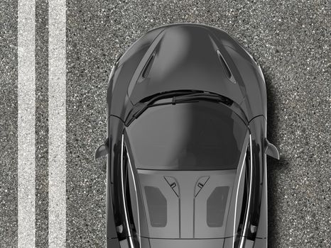 Top of a modern generic brandless sport car on the road background: 3D illustration