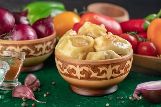 Oriental national traditional dumplings Manty horizontal