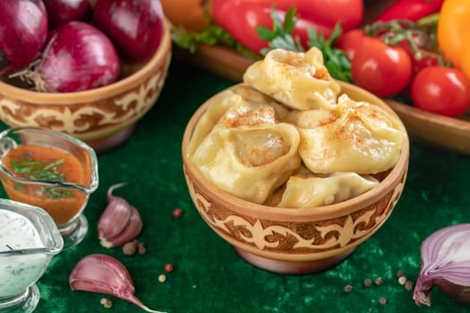 Oriental national traditional dumplings Manty horizontal