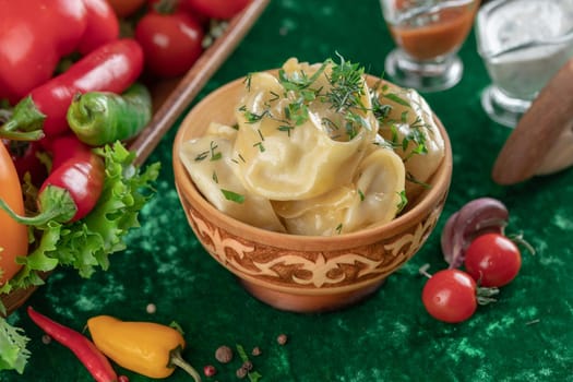 Oriental national traditional dumplings Manty horizontal