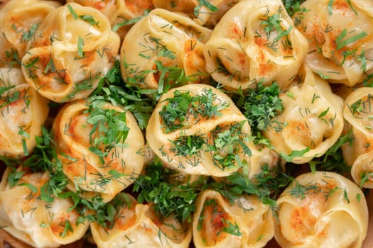 Oriental national traditional dumplings Manty horizontal