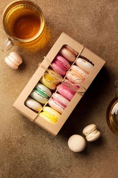 Colorful pink macaroons on a table top view