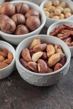 Assorted nuts macro on a dark background