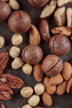 Assorted nuts macro on a dark background