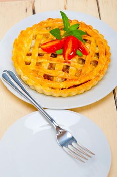 fresh baked home made beef pie macro closeup