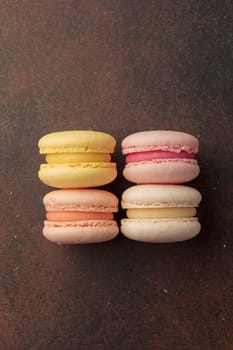 Colorful pink macaroons on a table top view