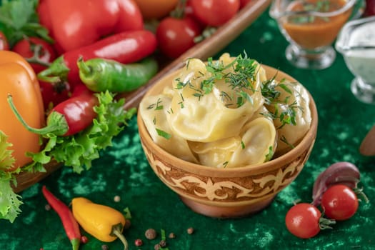Oriental national traditional dumplings Manty horizontal