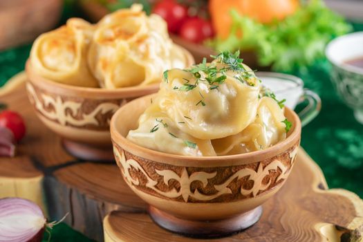 Oriental national traditional dumplings Manty horizontal