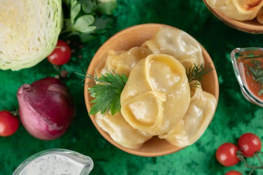 Oriental national traditional dumplings Manty horizontal