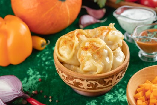 Oriental national traditional dumplings Manty horizontal