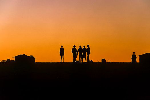 backlight at the sunset of herero people in Kaokoland, Namibia