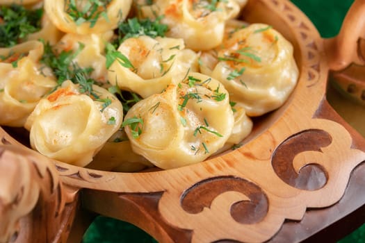 Oriental national traditional dumplings Manty horizontal