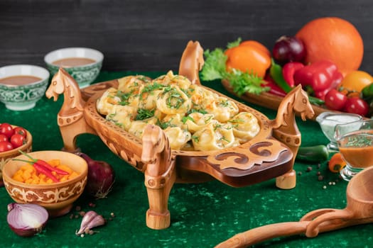 Oriental national traditional dumplings Manty horizontal