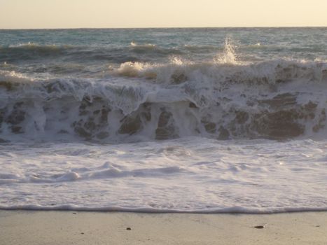 Storm at sea, storm warning on the coast. Big sea waves during a storm.