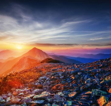 Beautiful sunset in the Carpathian Mountains Ukraine