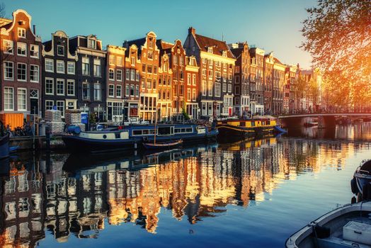 Canal at sunset. Amsterdam is the capital and most populous city in Netherlands