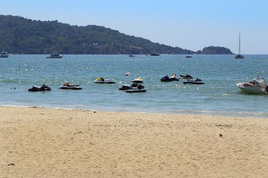 Jet Ski Moored in the sea of Patong beach, Phuket, Thailand