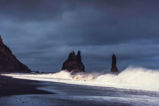 Reynisfjara black sand beach in Iceland. Beauty world