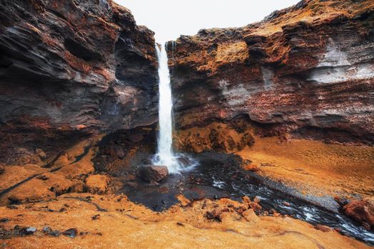 Fantastic landscape of mountains and waterfalls in Iceland.