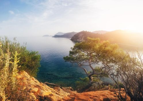 Panoramic view on sea coast. Beauty world Turkey