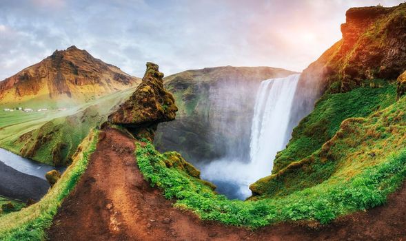 Great waterfall Skogafoss in south of Iceland near the town of Skogar