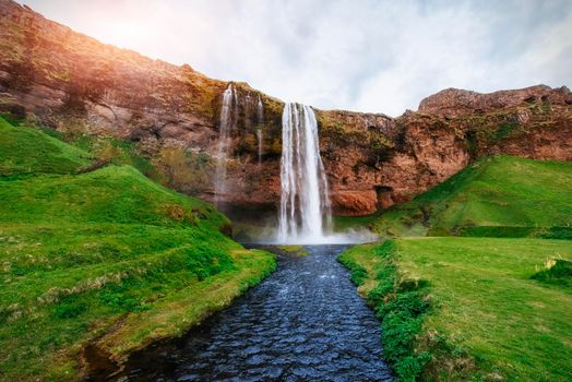 Seljalandfoss waterfall. Beautiful summer sunny day Iceland Europe