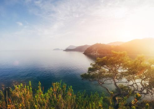 Panoramic view on sea coast. Beauty world. Turkey