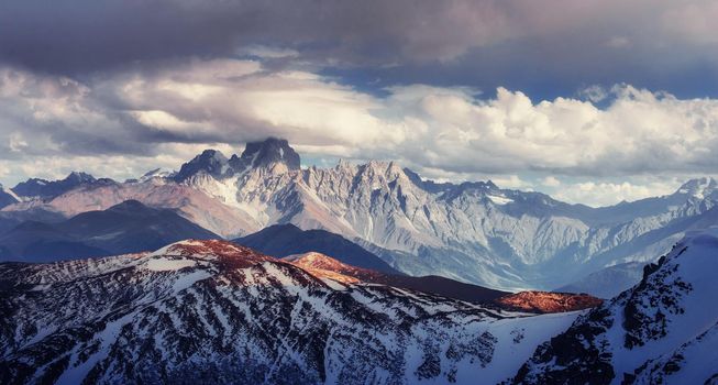 Mysterious winter landscape majestic mountains in winter. Magical winter snow covered tree. Europe