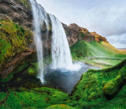 Seljalandfoss waterfall. Beautiful summer sunny day Iceland Europe
