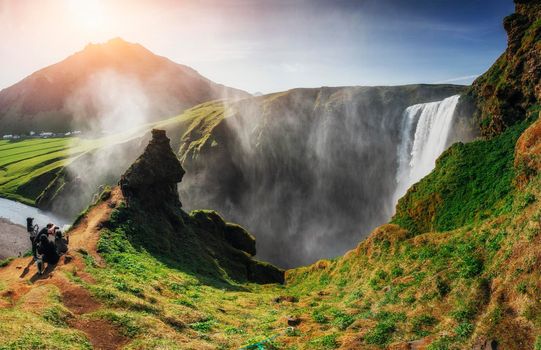 Great waterfall Skogafoss in south of Iceland near the town of Skogar
