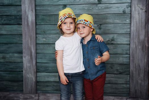 Happy young children siblings. Beautiful exhibition. Ukraine Europe
