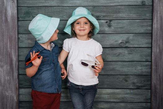 Happy young children siblings. Beautiful exhibition. Ukraine Europe