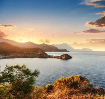 Panoramic view on sea coast. Beauty world Turkey