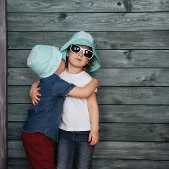 Happy young children siblings. Beautiful exhibition. Ukraine Europe