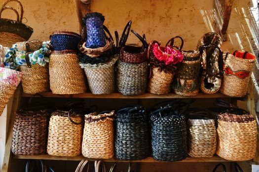 The wicker baskets in the market