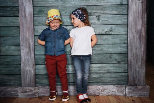 Happy young children siblings. Beautiful exhibition. Ukraine Europe