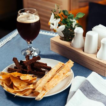 chips and crackers to beer. Advertising shooting menu.