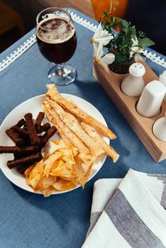 chips and crackers to beer. Advertising shooting menu.