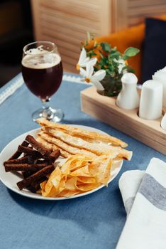 chips and crackers to beer. Advertising shooting menu.