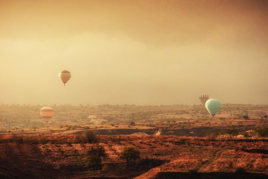 Balloon foggy morning in Cappadocia. TURKEY blurred images