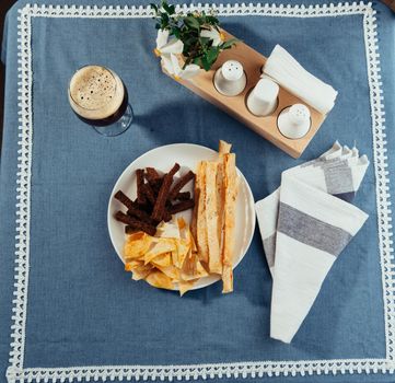 chips and crackers to beer. Advertising shooting menu.