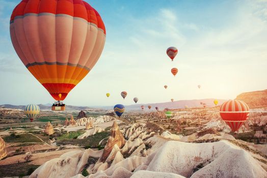 Turkey Cappadocia beautiful balloons flight stone landscape amazing