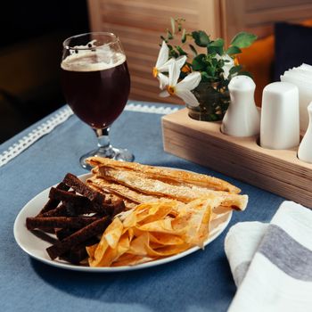 chips and crackers to beer. Advertising shooting menu.