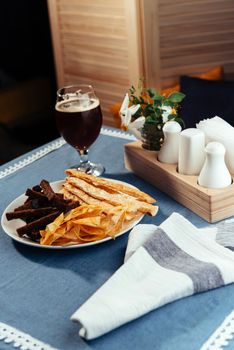 chips and crackers to beer. Advertising shooting menu.