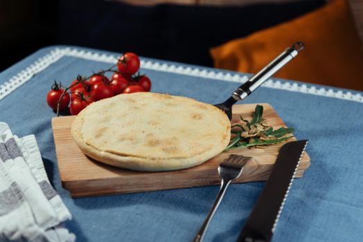 Traditional Greek spinach pie with puff pastry.