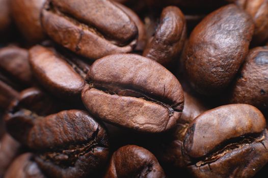 Coffee beans close up for background in shallow depth of field. macro photography.