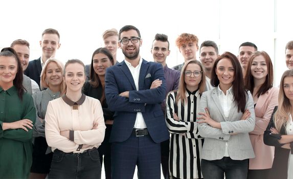 large group of young people standing together. photo with copy space