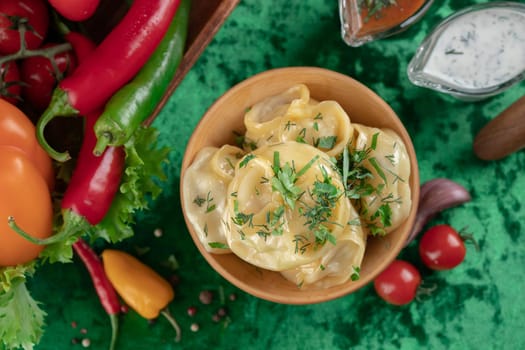 Oriental national traditional dumplings Manty horizontal